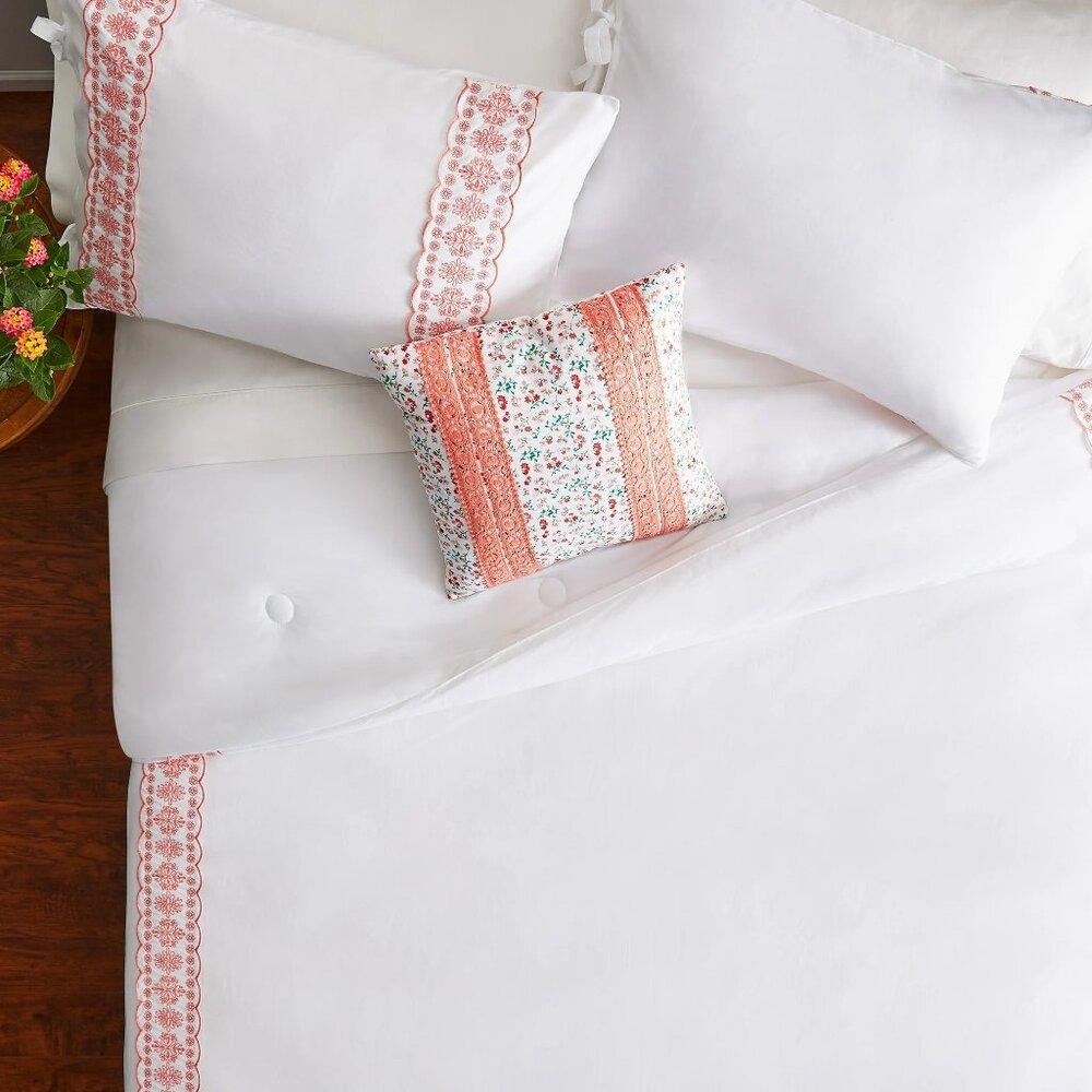 The Pioneer Woman White Comforter with Coral Floral Edge
